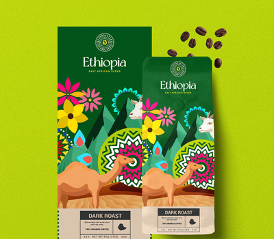 插画风格咖啡豆包装袋设计